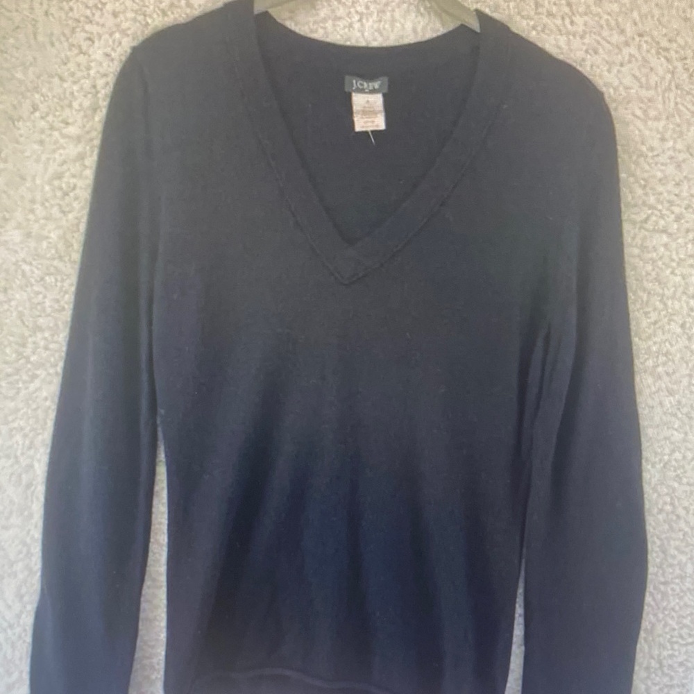 J. Crew Women's Black V-Neck Cashmere-Blend Sweater